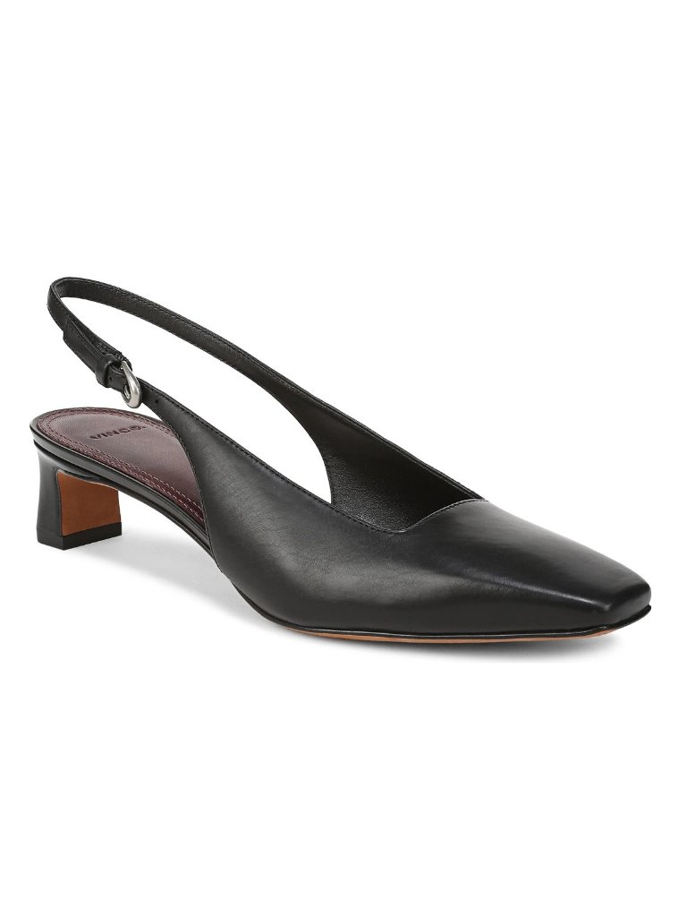 $380 Vince Hart Kitten Heel Slingback Pump Black Leather Block 7 Us (Dd3)